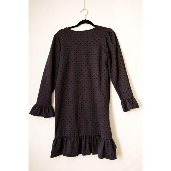 Lands' End black polka dot ruffles dress 16 goth witchy longsleeve midi - Picture 3 of 5